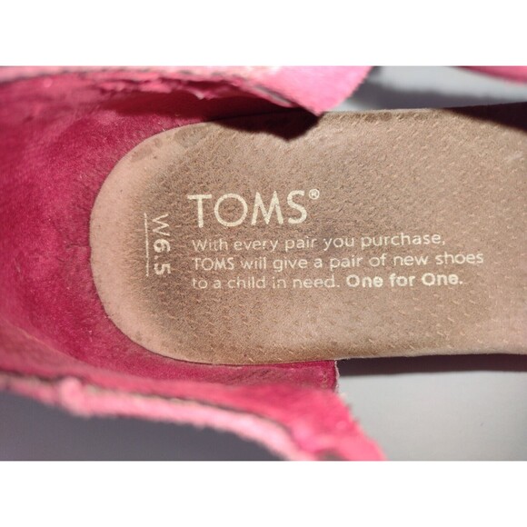 TOMS Red Pink Crochet Leather Ankle Cork Wedge Heels Sandals Size 6.5 - Picture 7 of 8